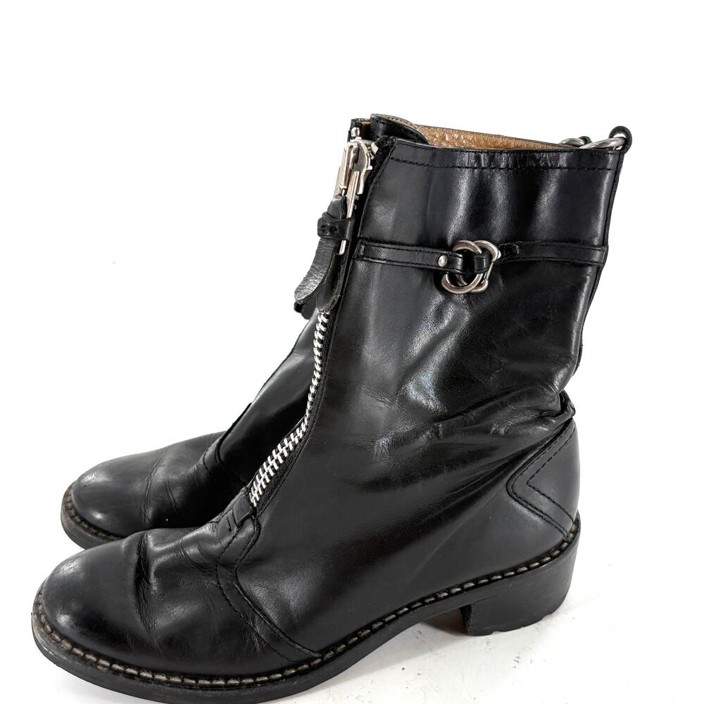 Cole Haan Leather Moto Boots 5.5 Black Combat Ankle Zip Grunge Goth 90s Y2K